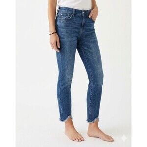 7 For All Mankind JEN7 Gwen Tulip Hem Ankle Skinny Jeans Size 29 Raw Fray Blue